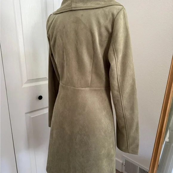 Anthropologie Solitaire Green Faux Suede Trench Coat Size Small - Picture 3 of 4